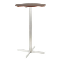 Lumisource BT-FUJIRN SS+WL Fuji Contemporary Round Bar Table in Stainless Steel with Walnut Wood Top